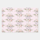 の結婚名前を追加ソフトピンクのバラ3ギフト ラッピングペーパーシート (正面3)