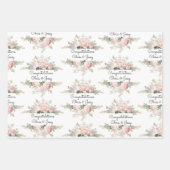 の結婚名前を追加ソフトピンクのバラ3ギフト ラッピングペーパーシート (正面)