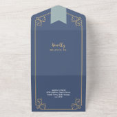 の結婚図書室テーマの表紙とRSVP オールインワン招待状 (外側)