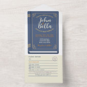 の結婚図書室テーマの表紙とRSVP オールインワン招待状 (内側)