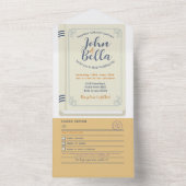 の結婚図書室テーマの表紙とRSVP オールインワン招待状 (内側)