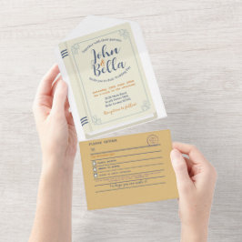 の結婚図書室テーマの表紙とRSVP オールインワン招待状