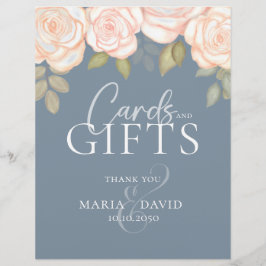 の結婚埃っぽい青いフローラカードとギフトサイン チラシ