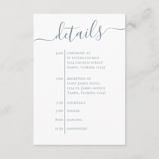 の結婚埃っぽい青詳細QRコードのタイムラシンプルイン エンクロージャーカード (正面)