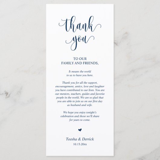 の結婚場所設定ありがとうネイビーブルーカード プログラム (正面)