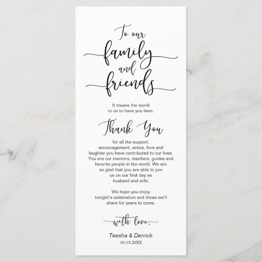 の結婚場所設定ありがとうブラックフォントカード プログラム (正面)