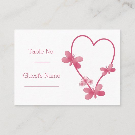 の結婚場所設定カードピンクハート蝶 プレイスカード (正面)