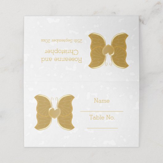 の結婚場所設定金ゴールド蝶ハートデザイン プレイスカード (外部開封)