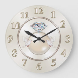 の結婚壁時計、愛の鳥、ダイヤモンドと真珠 ラージ壁時計