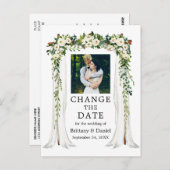 の結婚天蓋の緑の白いフローラの日付の変更 ポストカード (正面/裏面)