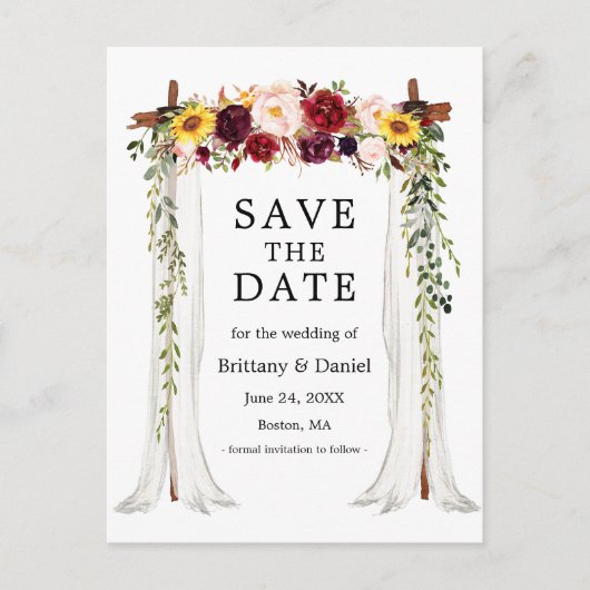 の結婚天蓋アーチ水の色の混合フローラ 案内ポストカード (正面)