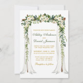 の結婚天蓋アーチ水の色の緑のフローラ金ゴールド 招待状 (正面)