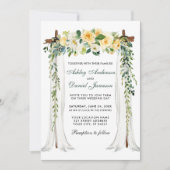 の結婚天蓋アーチ水カラー黄色フローラ緑 招待状 (正面)