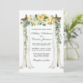 の結婚天蓋アーチ水カラー黄色フローラ緑 招待状 (スタンド正面)