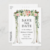 の結婚天蓋アーチ水色ピンク白フローラ 案内ポストカード (正面/裏面)