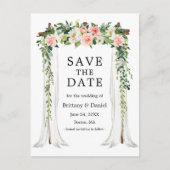 の結婚天蓋アーチ水色ピンク白フローラ 案内ポストカード (正面)