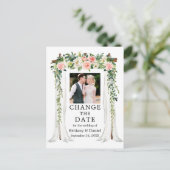 の結婚天蓋ピンクの白いフローラが日付を変更 ポストカード (スタンド正面)
