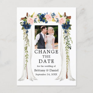の結婚天蓋ピンクの青いフローラが日付を変更 ポストカード
