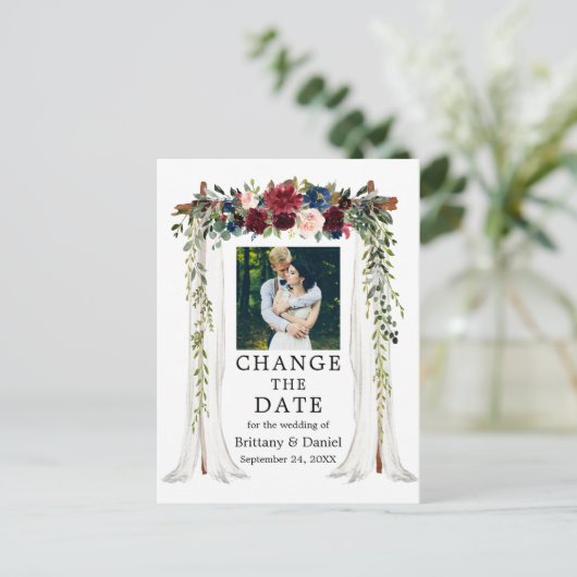 の結婚天蓋水の色のフローラ日付の変更 ポストカード (スタンド正面)