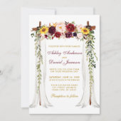 の結婚天蓋水色の混合フローラ金ゴールド 招待状 (正面)