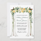 の結婚天蓋水色の黄色のフローラ緑 招待状 (正面)