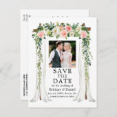 の結婚天蓋水色ピンク白フローラ写真 案内ポストカード (正面/裏面)