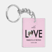 の結婚婚約カスタムフォトピンクハート枠 キーホルダー (正面左)