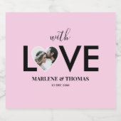 の結婚婚約カスタムフォトピンクハート枠 スパークリングワインラベル (シングルラベル)