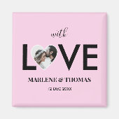 の結婚婚約カスタムフォトピンクハート枠 マグネット (正面)