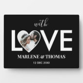 の結婚婚約カスタムフォトブラックハートフレーム フォトプラーク (正面)