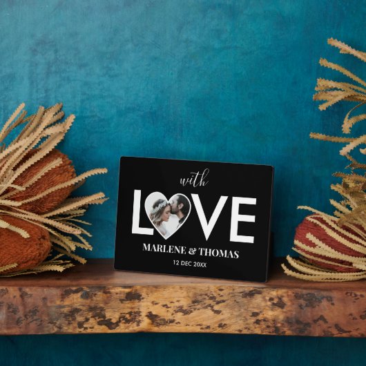 の結婚婚約カスタムフォトブラックハートフレーム フォトプラーク (側面)