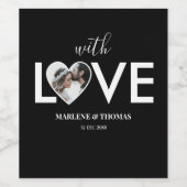 の結婚婚約カスタムフォトブラックハートフレーム ワインラベル (シングルラベル)