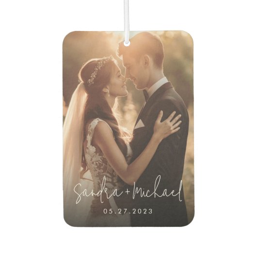 の結婚婚約カップル名の日付photo カーエアーフレッシュナー (正面)