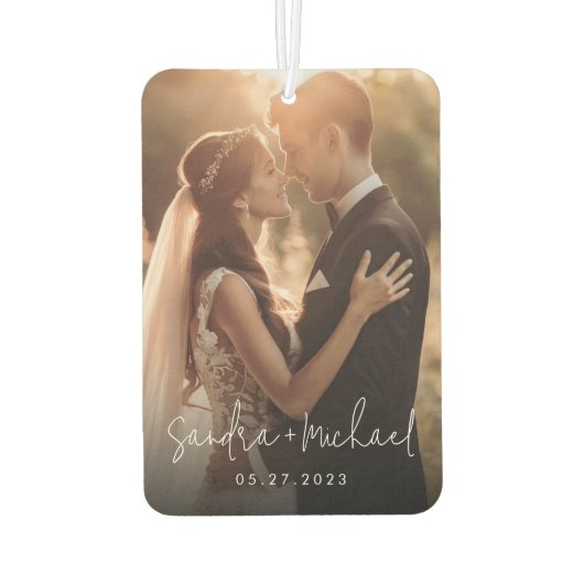 の結婚婚約カップル名の日付photo カーエアーフレッシュナー (裏面)