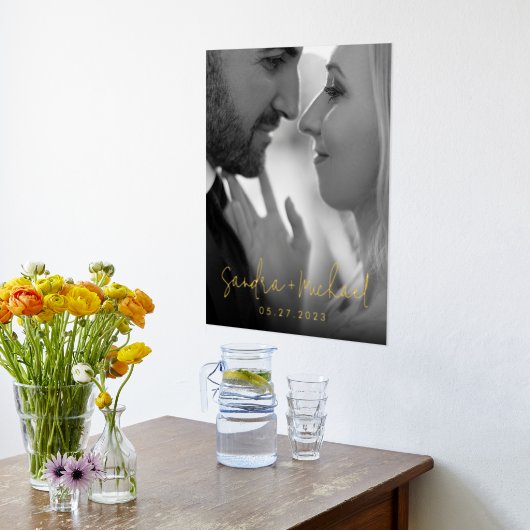 の結婚婚約カップル名の日付photo 箔ポスター (レイダウン (キッチン))