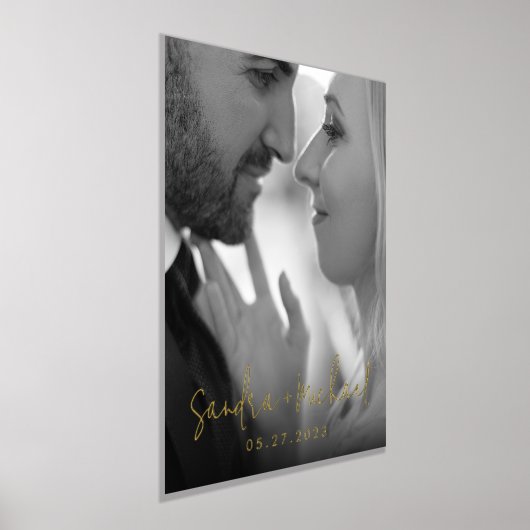 の結婚婚約カップル名の日付photo 箔ポスター (レイダウン)