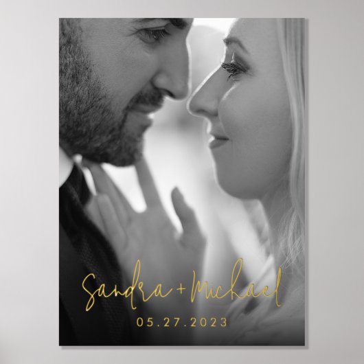 の結婚婚約カップル名の日付photo 箔ポスター (正面)