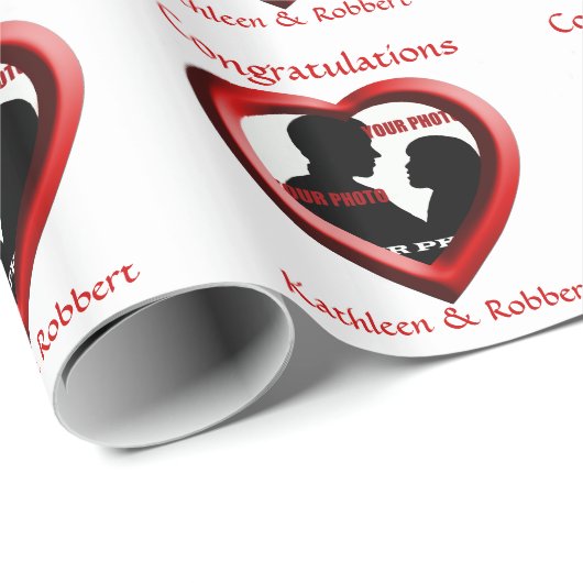 の結婚婚約ハートフォトフレームカスタム ラッピングペーパー (ロールコーナー)