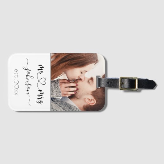 の結婚婚約ハートミセス写真名 ラゲッジタグ (正面横)