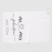 の結婚婚約ハートミセス・ネームパーソナライズされた ゴルフタオル (横)