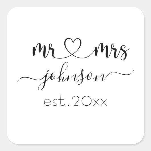 の結婚婚約ハートミセス・ネームパーソナライズされた スクエアシール (正面)