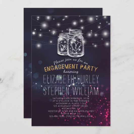 の結婚婚約パーティメイスンジャパープルライツ 招待状 (正面/裏面)