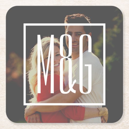 の結婚婚約モノグラム – 写真にはフィルターがある スクエアペーパーコースター (正面)