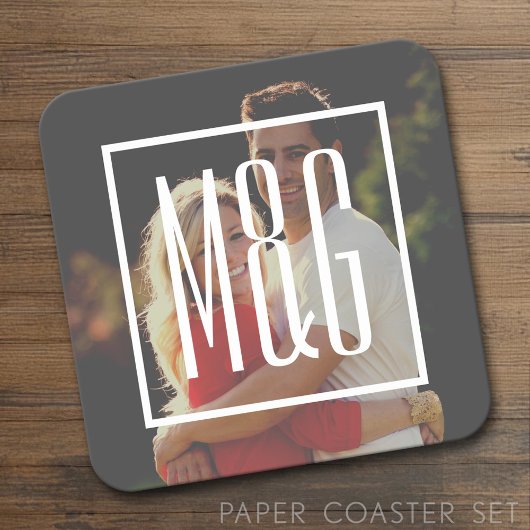の結婚婚約モノグラム – 写真にはフィルターがある スクエアペーパーコースター
