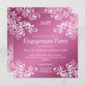 の結婚婚約ヴィンテージ旋回2 Pink 招待状 (正面/裏面)