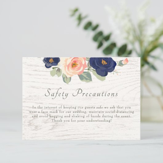 の結婚安全対策ネイビ素朴ーブルーピーチ 出欠カード (スタンド正面)