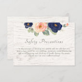 の結婚安全対策ネイビ素朴ーブルーピーチ 出欠カード (正面/裏面)