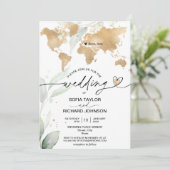 の結婚宛先金ゴールドワールドマップフローラ 招待状 (スタンド正面)