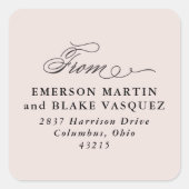 の結婚差出人住所赤面ピンクステッカー スクエアシール (正面)