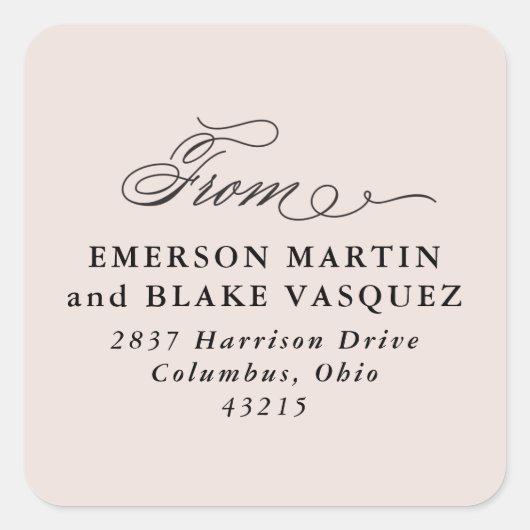 の結婚差出人住所赤面ピンクステッカー スクエアシール (正面)
